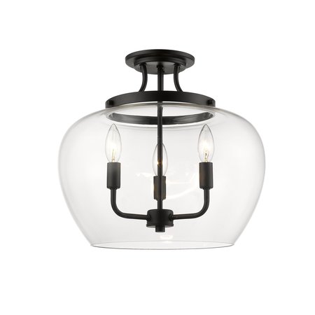 Z-LITE Joliet 3 Light Semi Flush Mount, Matte Black & Clear 473SF-MB